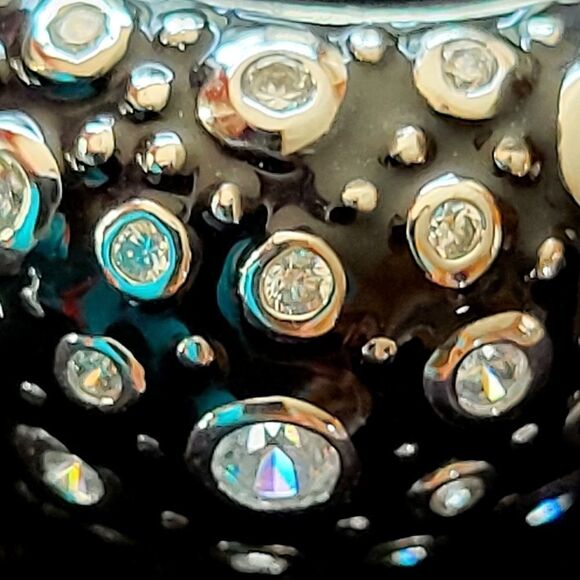 Sterling Silver Dome Ring. Black enamel with CZ accents. Statement piece. - Picture 4 of 4